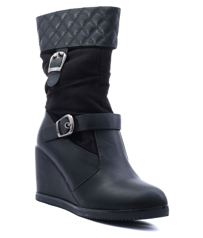 Shuberry Black Mid Calf Slouch Boots Price in India Buy Shuberry Black