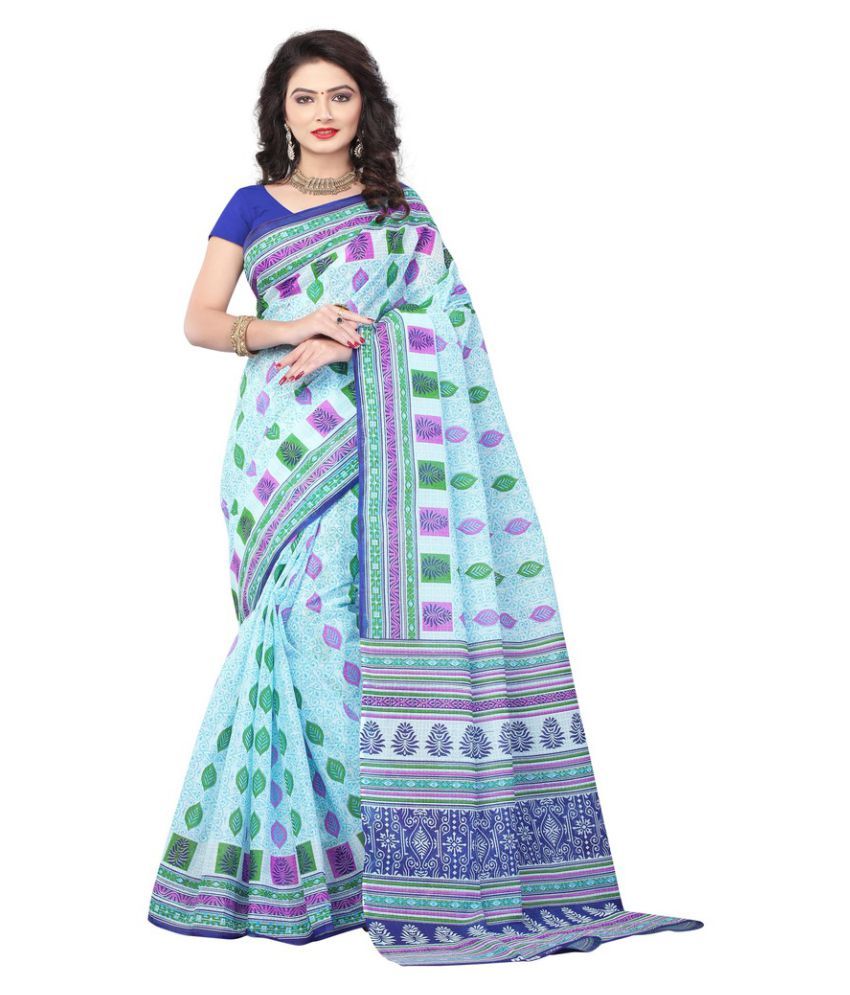 Minu Blue Cotton Saree Buy Minu Blue Cotton Saree Online At Low Price