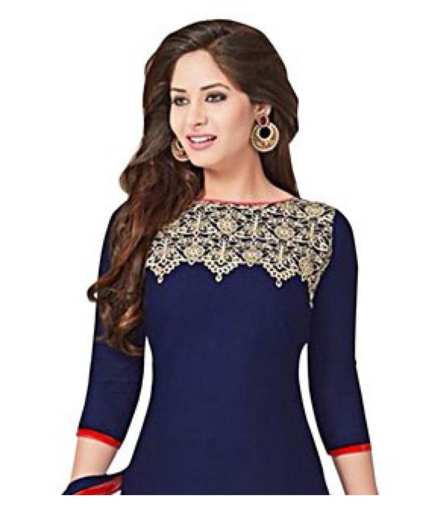 Patiala Hub Red and Blue Cotton Pakistani SemiStitched Suit Buy