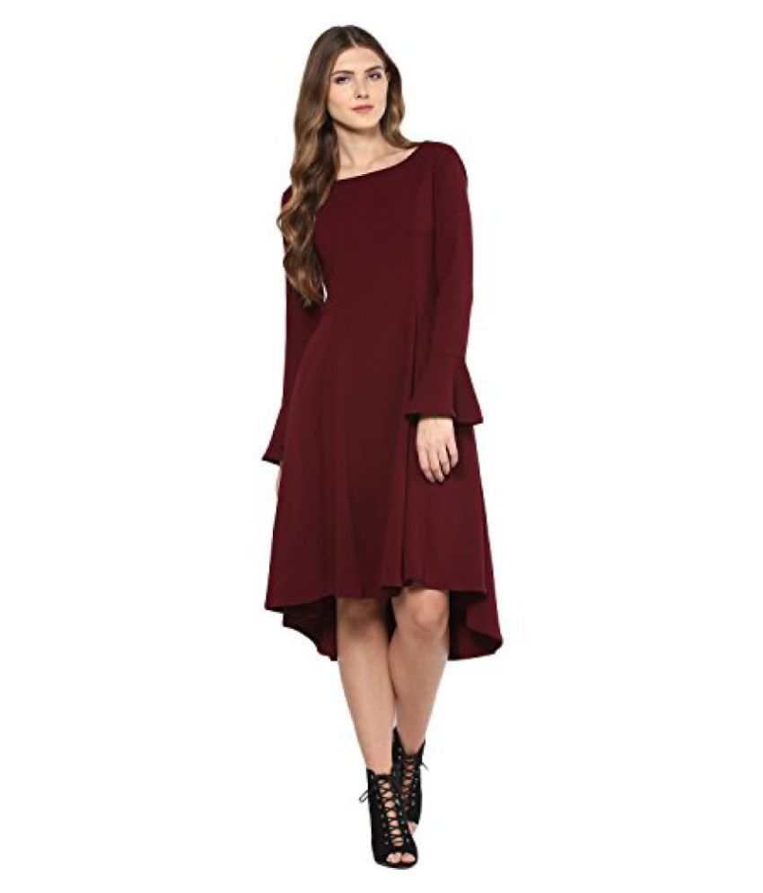 maroon bell sleeve dress