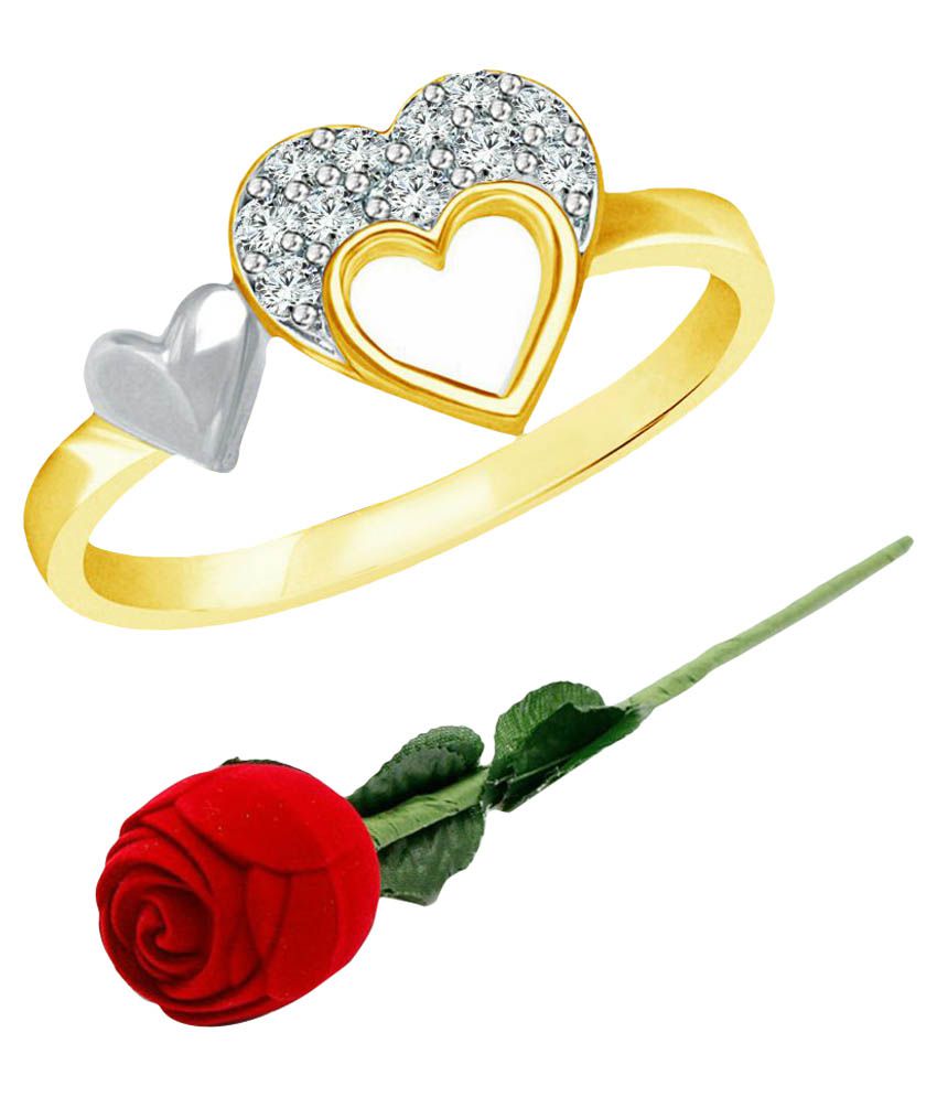     			Vighnaharta Valentine Double Heart CZ Gold and Rhodium Plated Alloy Ring for Girls and Women with Fancy Velvet Rose Ring Box Combo Set - [VFJ1209ROSE-G8]