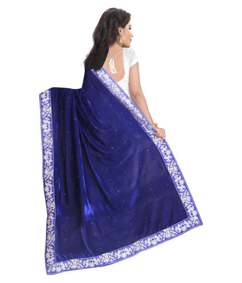 Svb Sarees White And Blue Velvet Saree - Buy Svb Sarees White And Blue ...