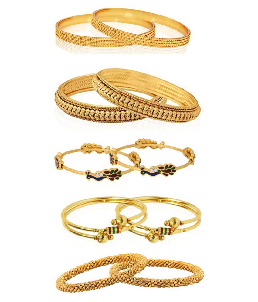     			Zeneme Golden Alloy Bangles Combo Pair Of 5