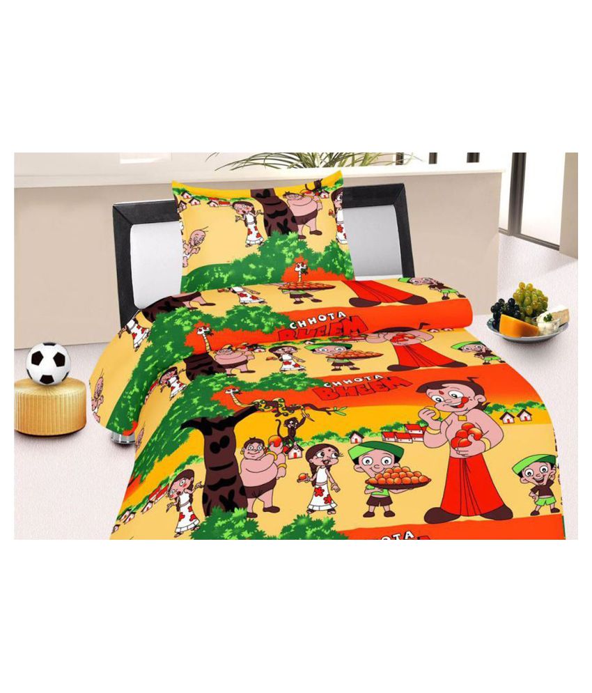     			ITREND INDIA Chhota Bheem Multi Cartoon Prints Single 1 Bedsheet with 1 Pillow Cover Kids Bedsheet