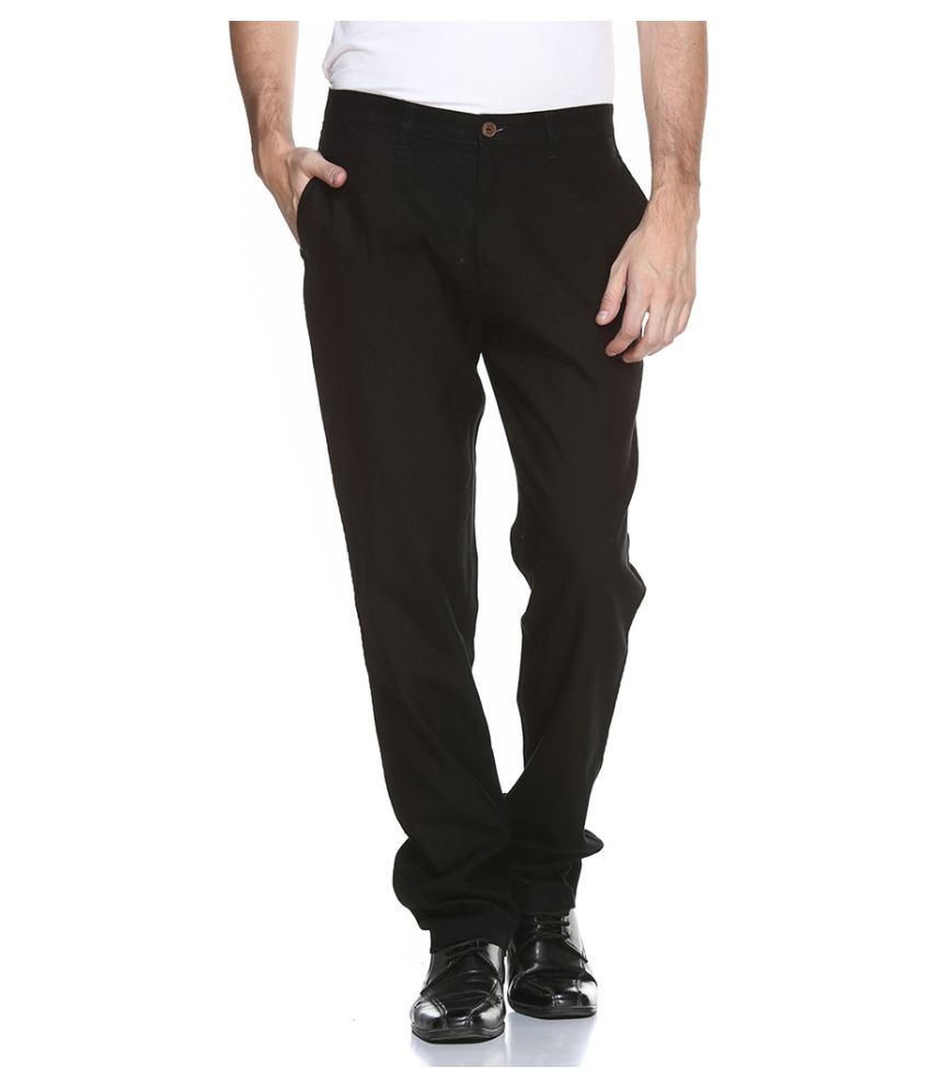 Octave Black Regular Flat Trousers 