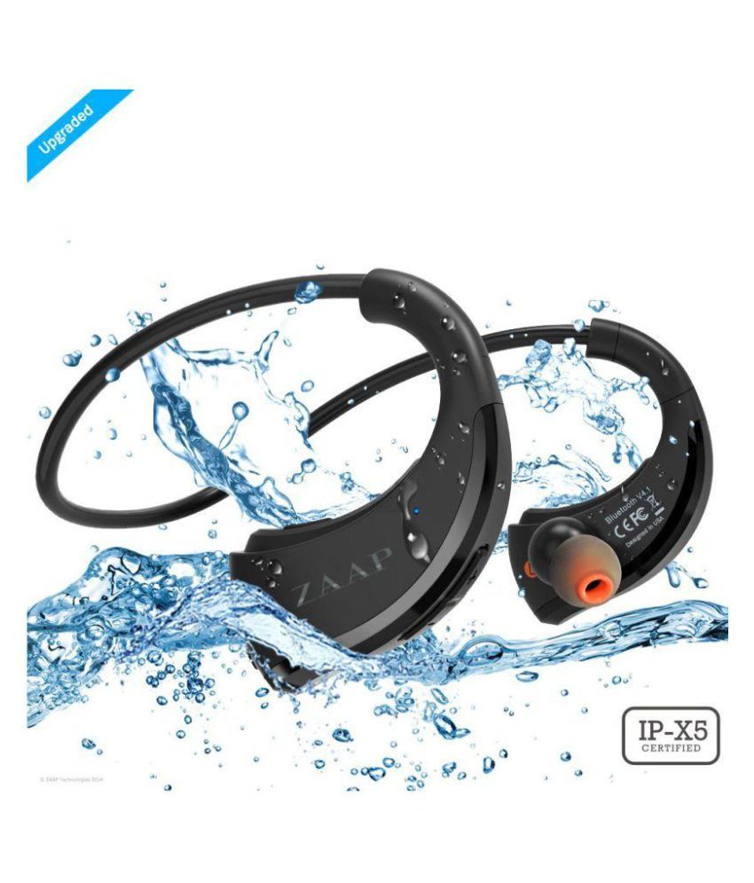 Zaap AQUA FIT Bluetooth Waterproof Over Ear Wireless Headphones With Mic Black