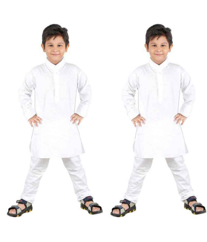 Generation Next White Cotton Kurta Pyjama - Pack of 2