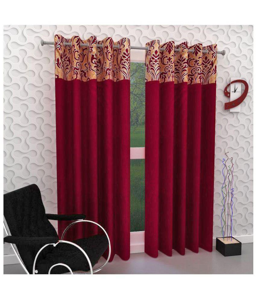     			Panipat Textile Hub Solid Semi-Transparent Eyelet Door Curtain 7 ft Pack of 2 -Maroon