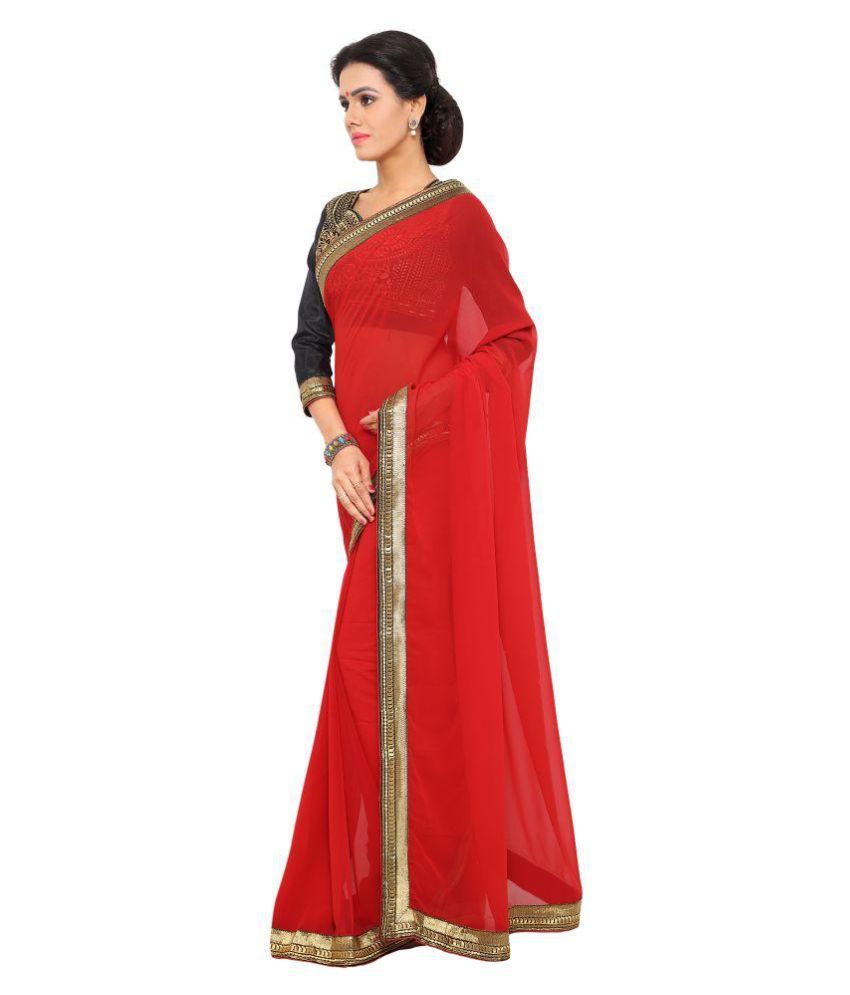 Rekha Fashion Hub Red Saree Buy Rekha Fashion Hub Red