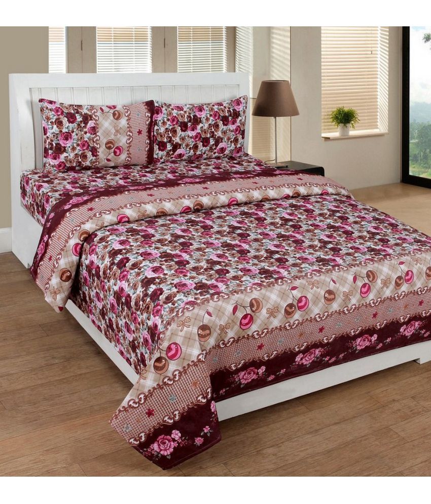 Adorro Double Poly Cotton Multi 3D Print Bed Sheet Set of 2 Buy