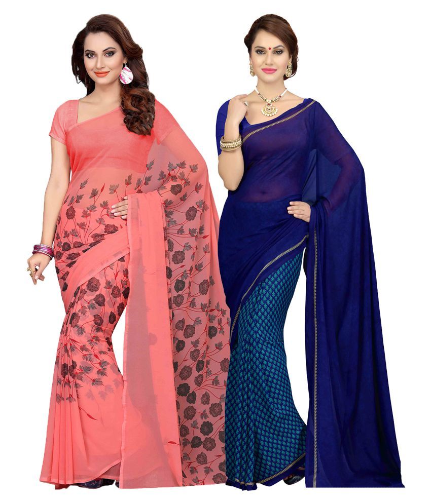 Ishin Multicoloured Georgette Saree Combos Buy Ishin Multicoloured