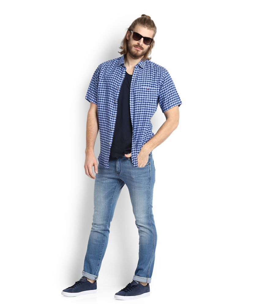 mid blue relaxed flare jeans