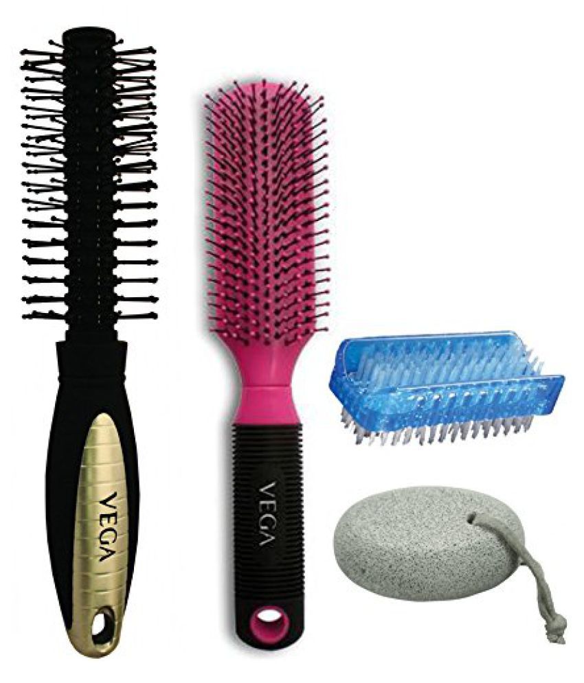 Vega Hair Brush Combo of Round Brush , Flat Brush , Pumic Stone & Nail Brush  (R11FB + R7RB + PD-01 + NB-02): Buy Online at Low Price in India - Snapdeal