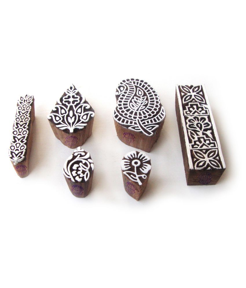 Set of 6 Royal Kraft Asian Leaf and Paisley Designs Wooden Block Stamps