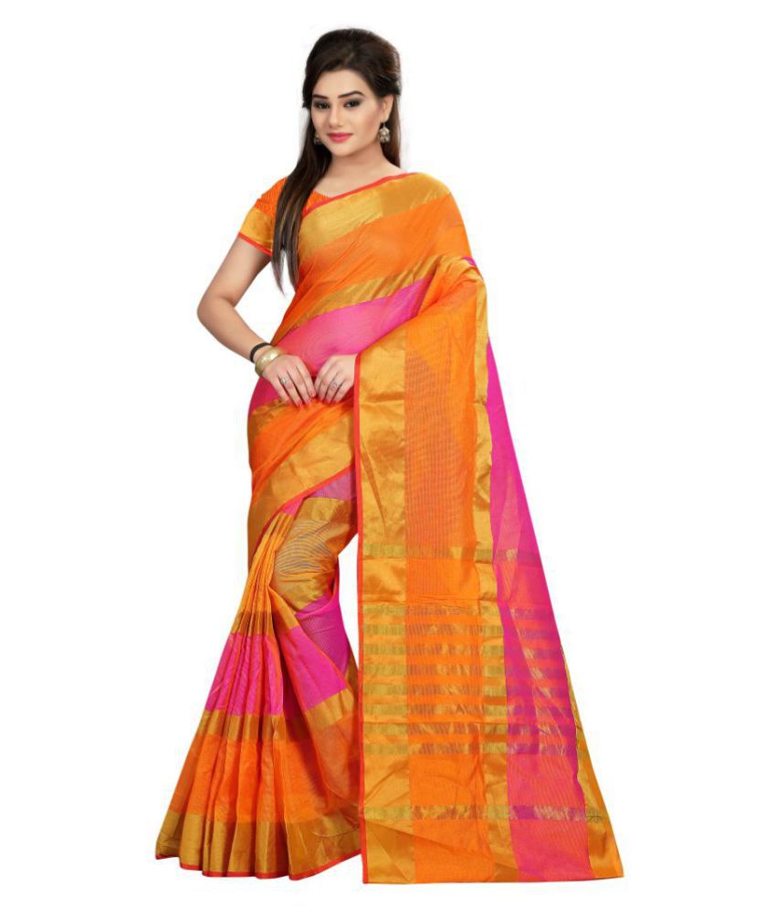 Megha Designer Sarees Orange Cotton Saree - Buy Megha Designer Sarees ...