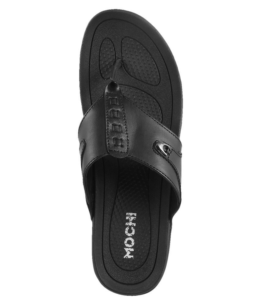 MOCHI MOCHI Men BLACK LEATHER BLACK Leather Slippers Price in India- Buy MOCHI MOCHI Men BLACK 