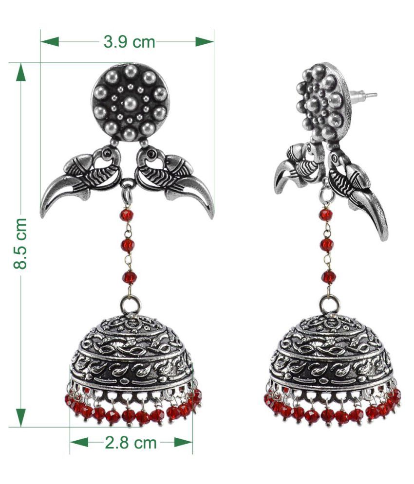 Silver Look Alike Parrot Studs JhumkaTribal EarringsJaipuri Jhumki