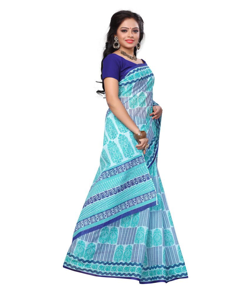 MINU Blue Cotton Saree - Buy MINU Blue Cotton Saree Online at Low Price ...