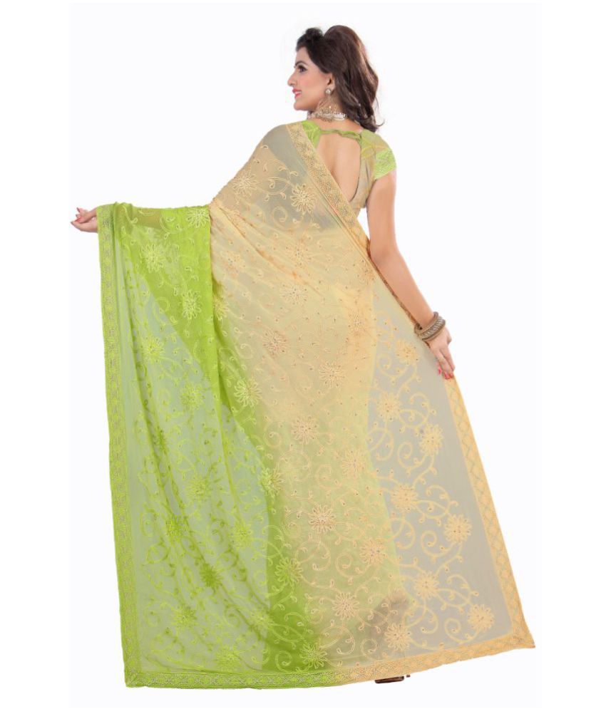 Samarth Fab Green Chiffon Saree - Buy Samarth Fab Green Chiffon Saree Online at Low Price ...