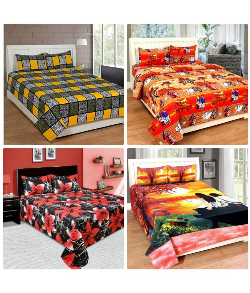 JMT Cotton 4 Double Bedsheets with 8 Pillow Covers Buy JMT Cotton 4