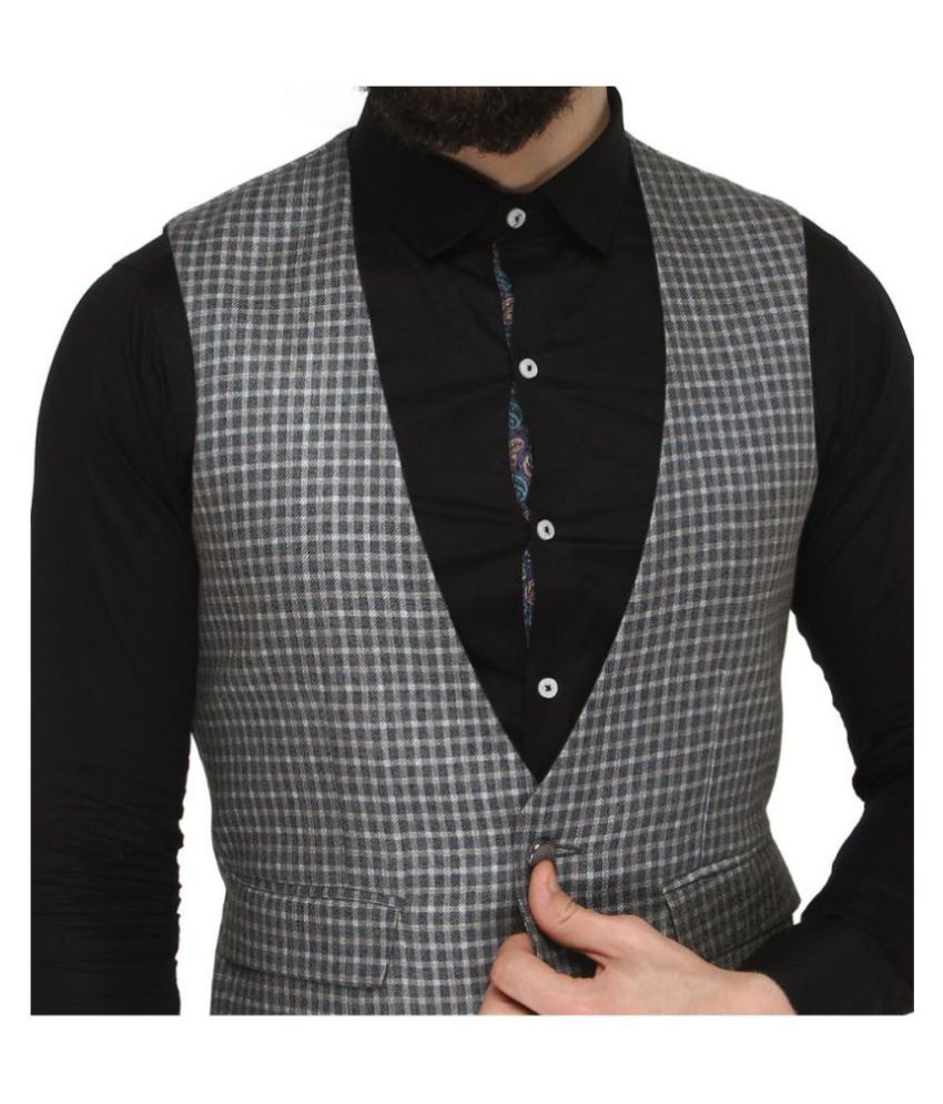 Zido Grey Checks Formal Waistcoats Buy Zido Grey Checks Formal