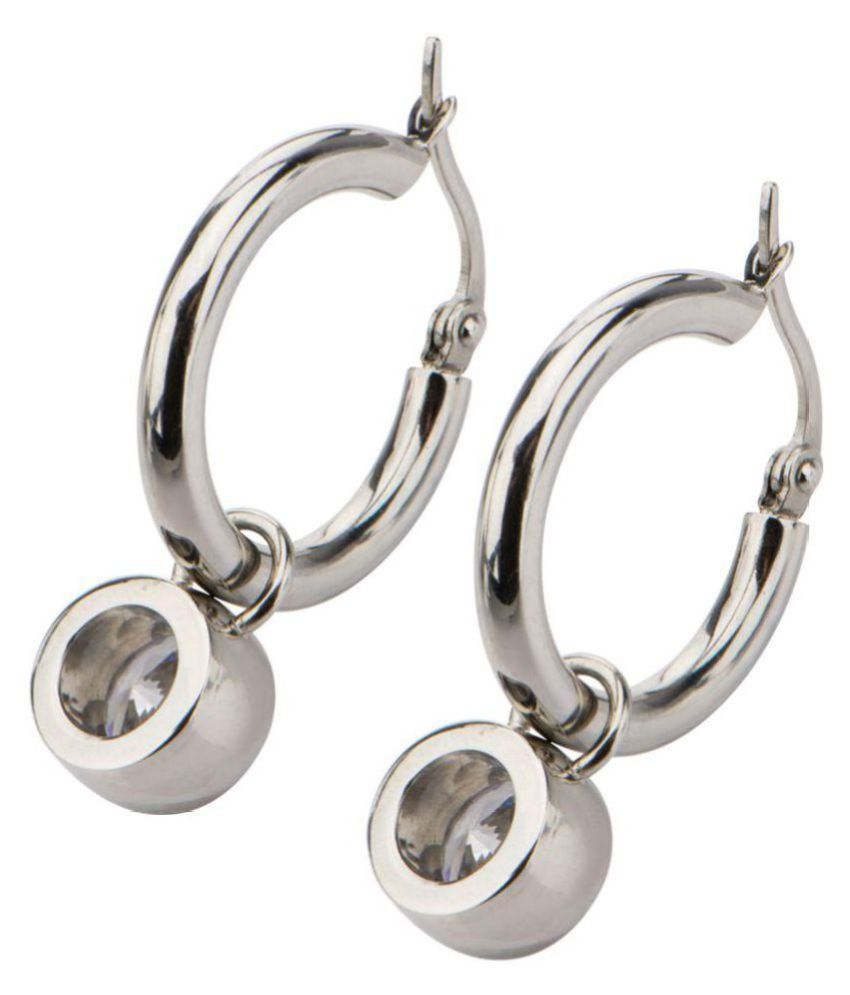Inox Jewelry Silver Stainless Steel Round Bezel White Cubiz Zirconia ...