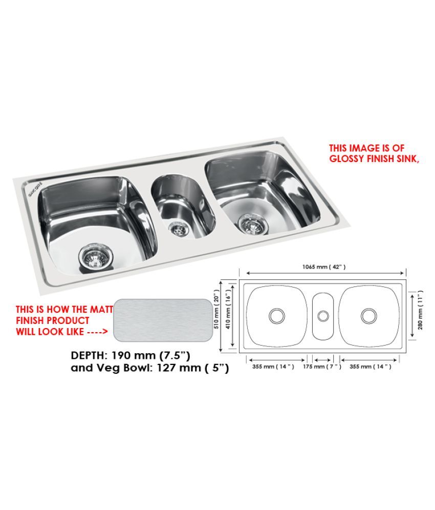 Buy SINCORE Stainless Steel Triple Bowl Sink Without Drainboard Online ...