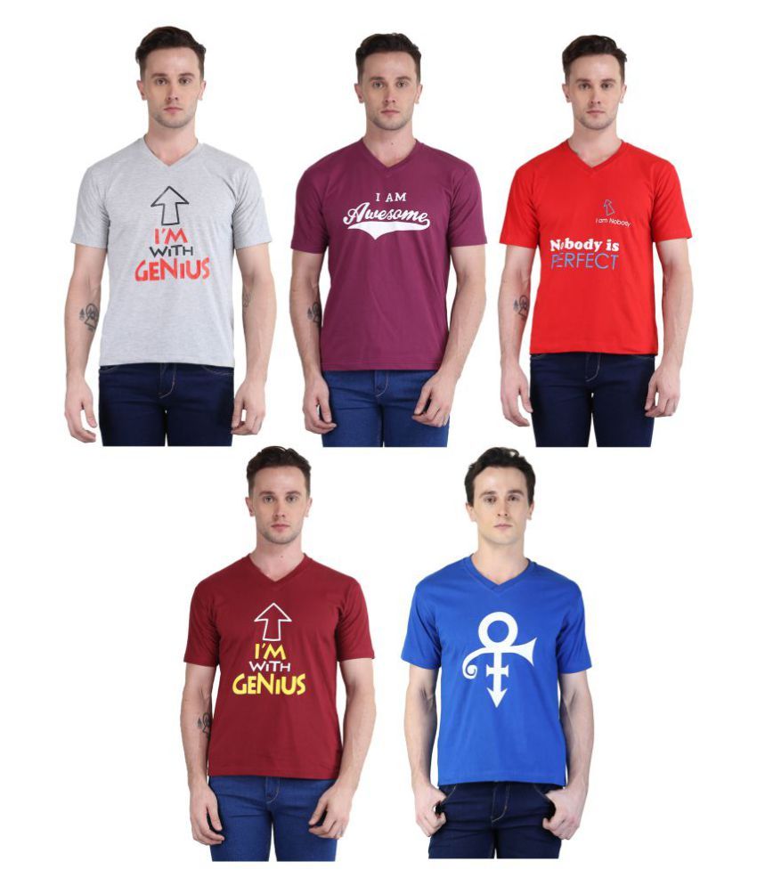     			British Terminal Multi V-Neck T-Shirt Pack of 5