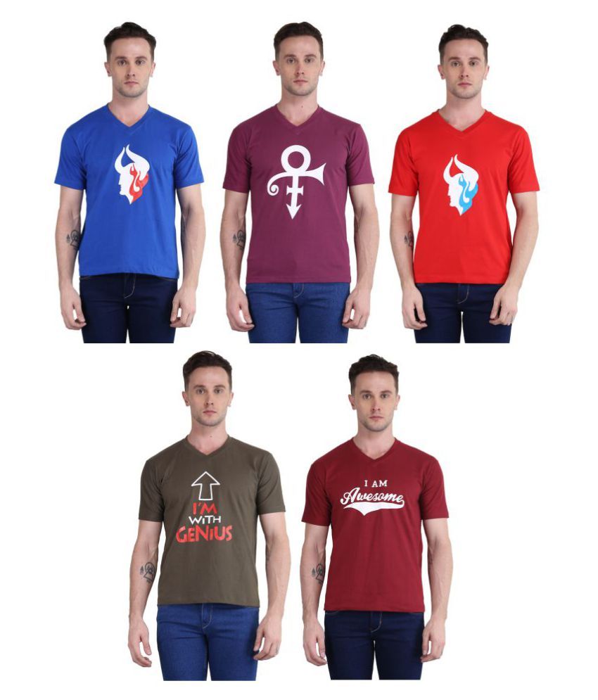     			British Terminal Pack of 5 100 Percent Cotton Slim Fit Men's T-Shirt ( Multi )