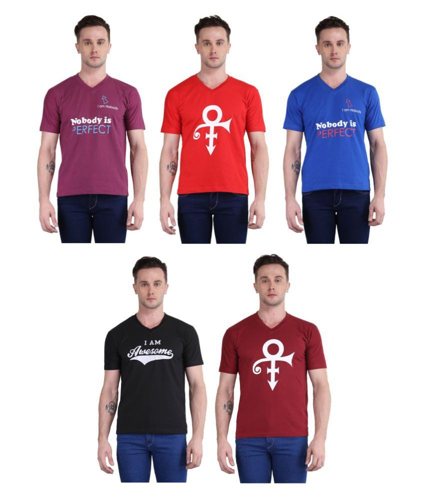     			British Terminal Multi V-Neck T-Shirt Pack of 5