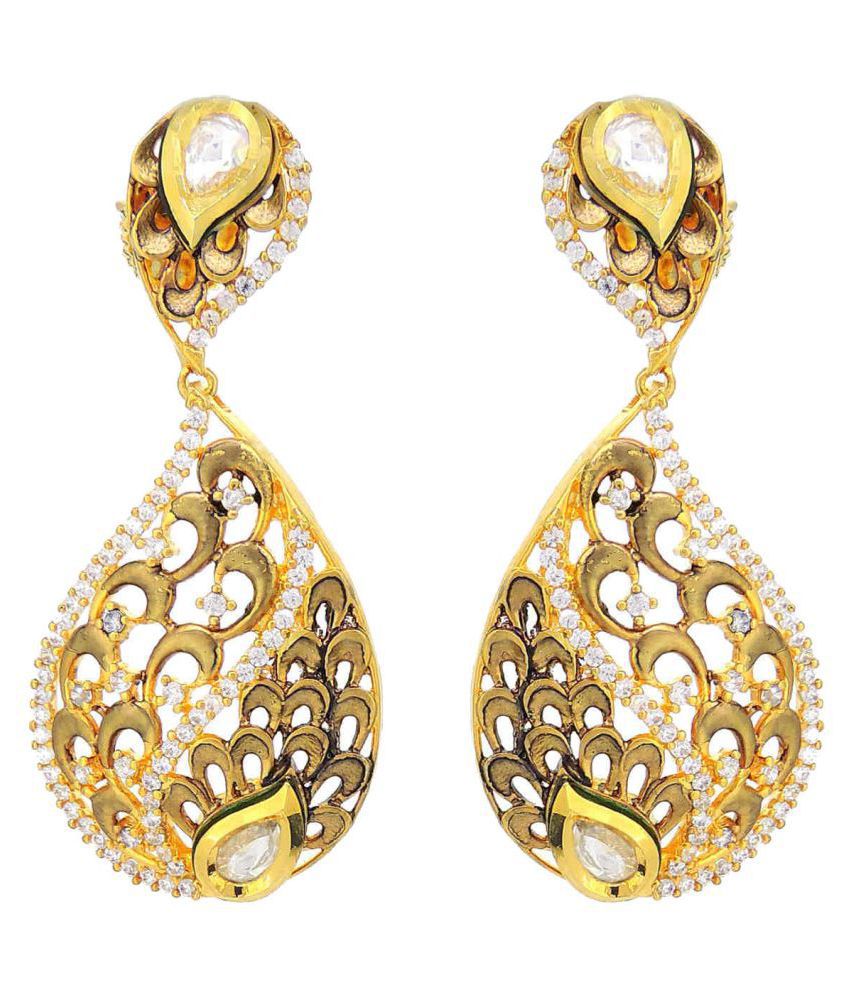 Floral Antique Amecican Diamonds Kundan Stylish Party Wear Dangler Earring For Girls / Women