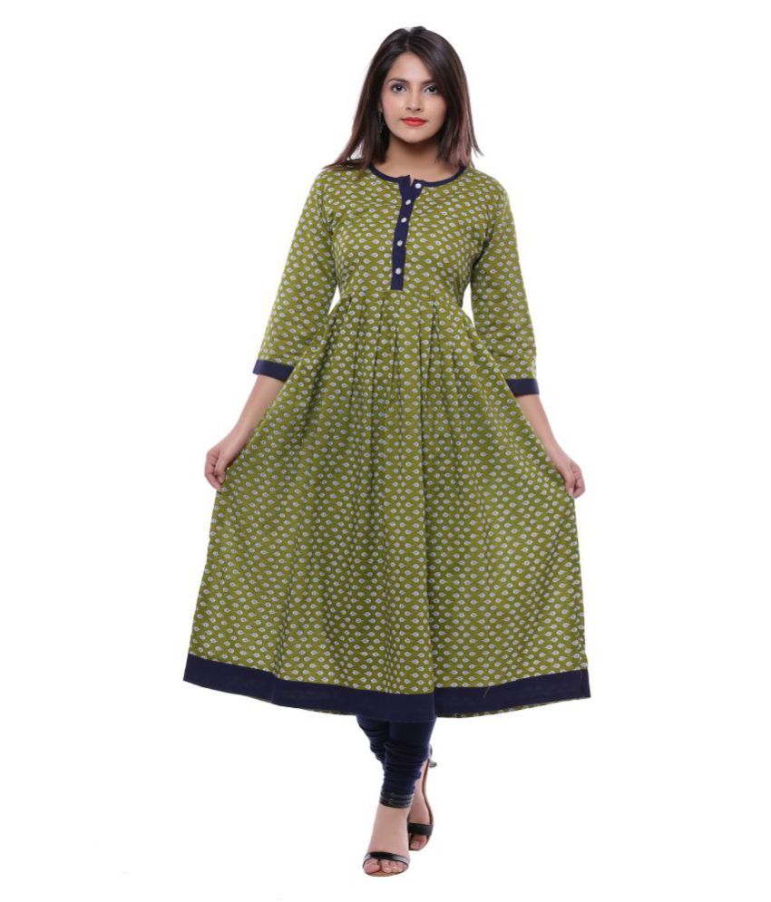 Ayan Green Cotton Anarkali Kurti - Buy Ayan Green Cotton Anarkali Kurti ...