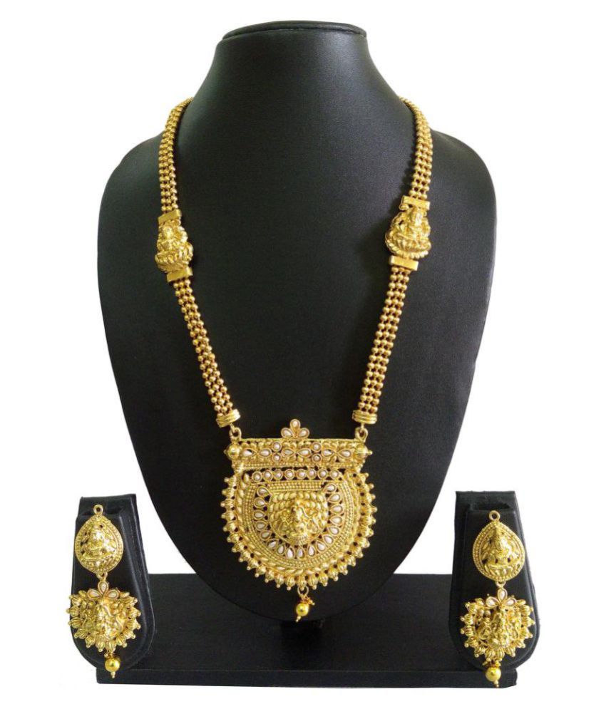 Kyria Stylish Golden Pearls Long Laxmi Har Temple Jewellery Set - Buy ...