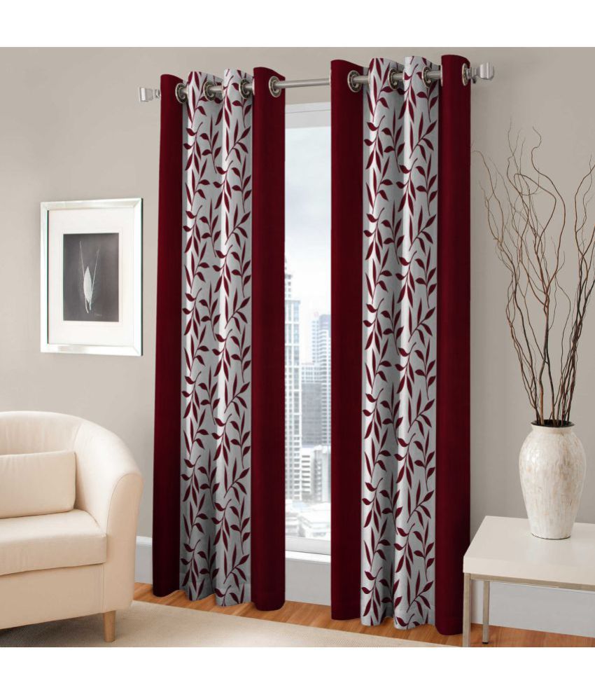     			Fashworld Solid Semi-Transparent Eyelet Window Curtain 5 ft Single -Maroon