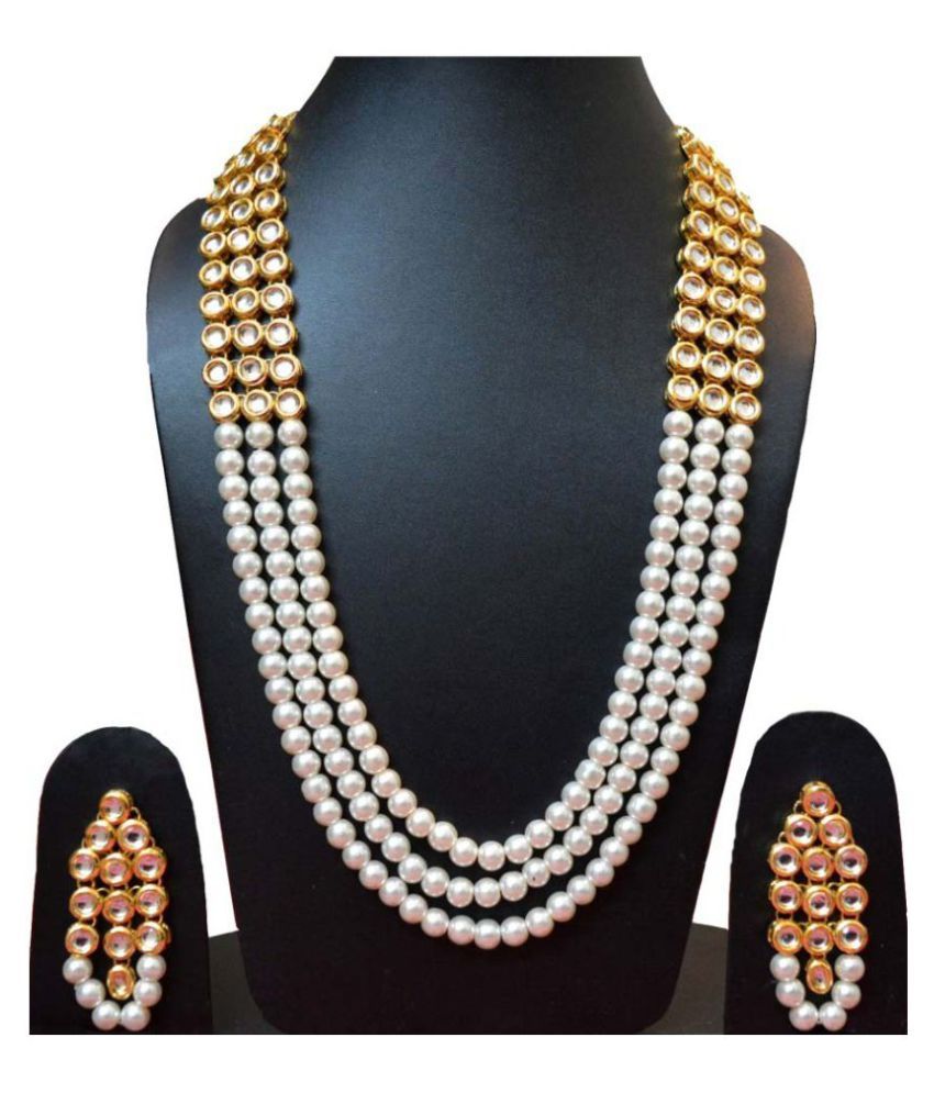 Gehnoor High Quality Artificial Threetriple Layer Multi Layer Kundan And Pearl Long Rani Haar 9741