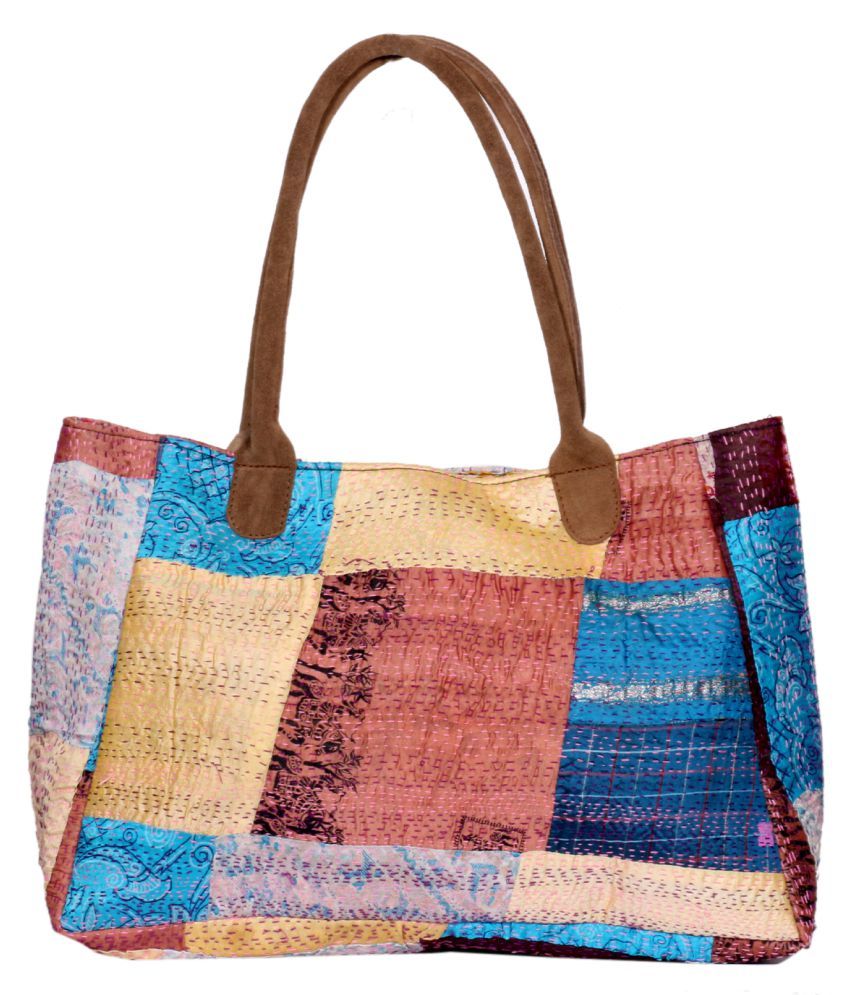 IndiWeaves Multi Fabric Tote Bag Buy IndiWeaves Multi Fabric Tote Bag