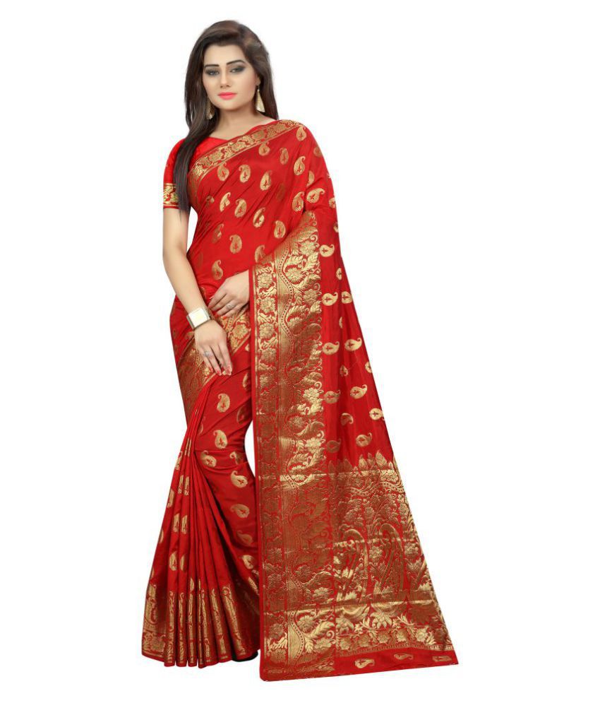     			Gazal Fashions - Red Silk Saree With Blouse Piece (Pack of 1)