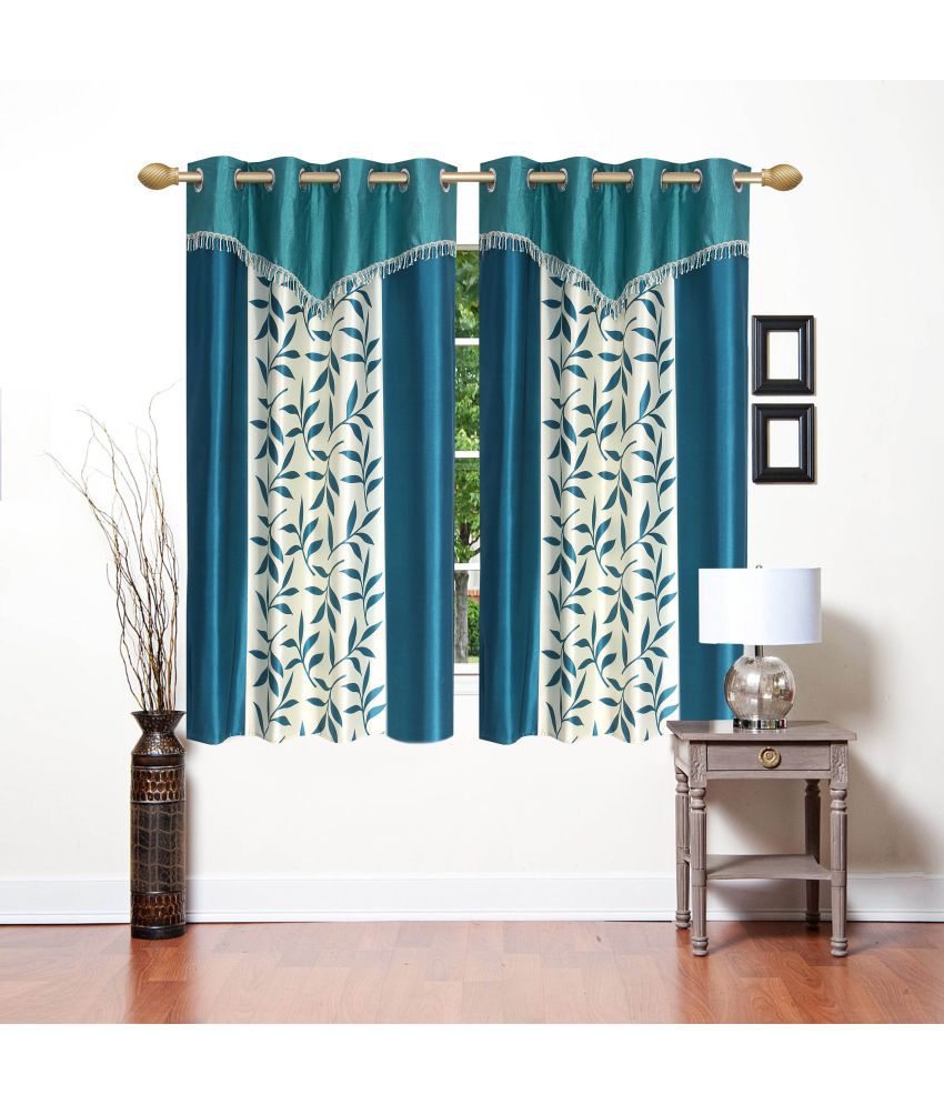     			Stella Creations Set of 2 Window Eyelet Curtains Printed Aqua