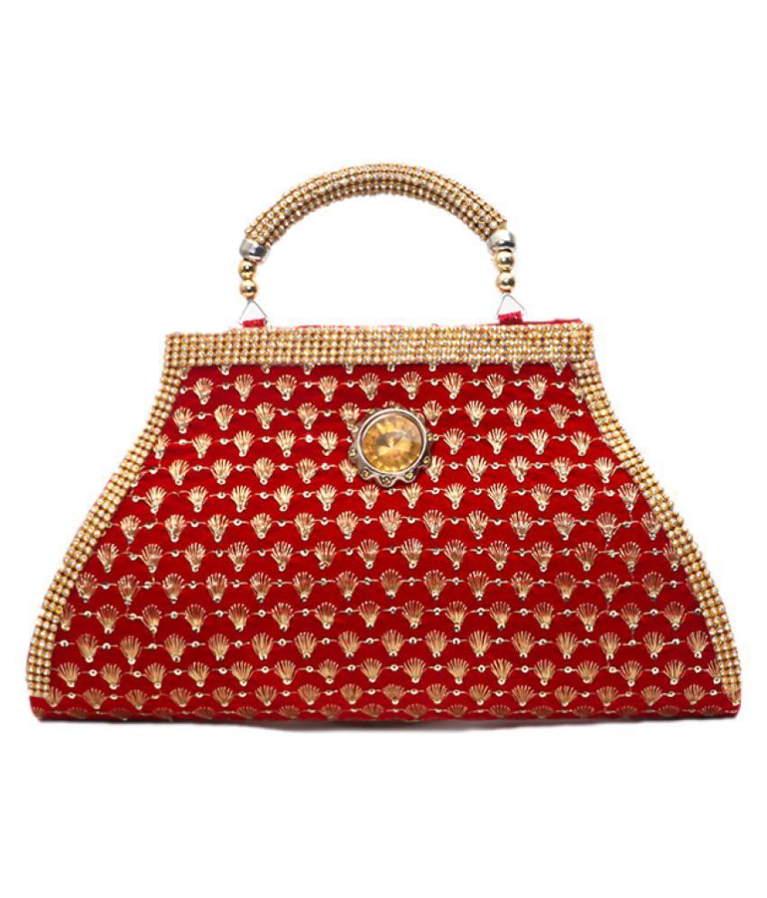 Buy Geetu Ladies Bag Red Fabric Handheld at Best Prices in India Snapdeal