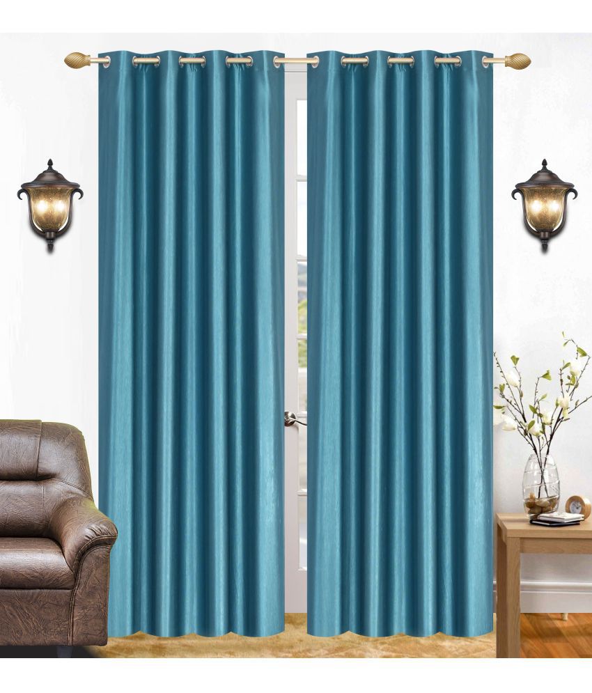     			Stella Creations Set of 2 Door Eyelet Curtains Plain Aqua
