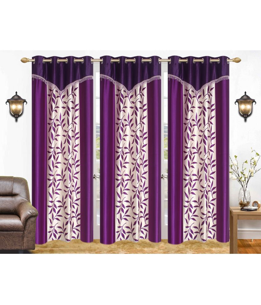     			Stella Creations Set of 3 Door Eyelet Curtains Printed Purple