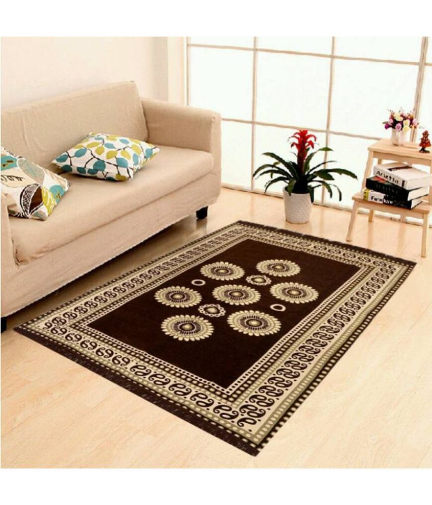     			ZIRCONE Brown Poly Cotton Carpet Geometrical 5X7 Ft.