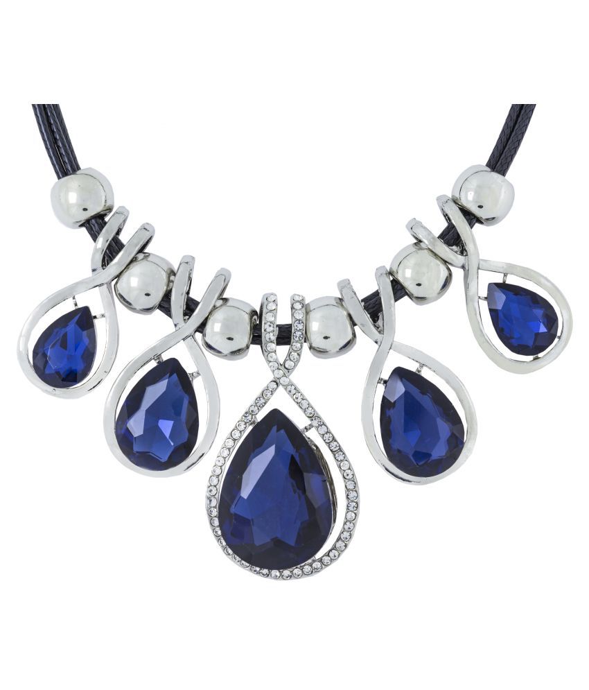     			The Jewelbox Stylish Fashion Blue Crystal CZ American Diamond Silver Plated Necklace for Girls Women
