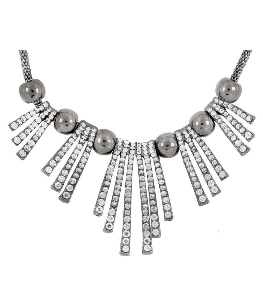     			The Jewelbox Tribal Oxidized Antique Silver Plated CZ American Diamond Necklace for Girls Women