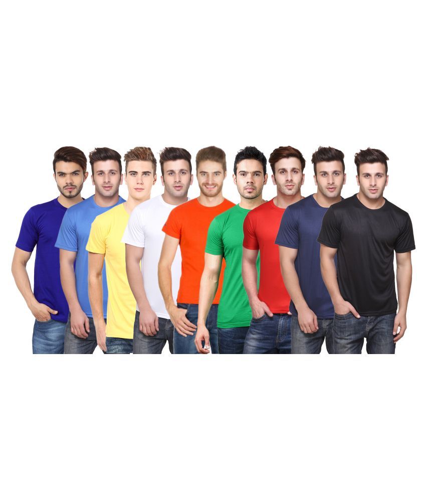     			Funky Guys Polyester Slim Fit Solid Half Sleeves Men's Round Neck T-Shirt - ( Pack of 9 )