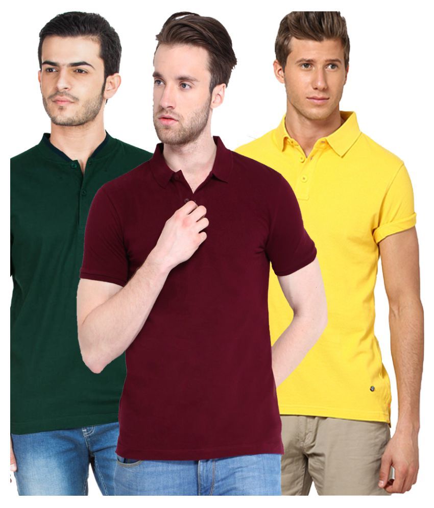     			Funky Guys Pack of 3 Cotton Blend Slim Fit Solid Half Sleeves Men's Polo T Shirt ( Multicolor )