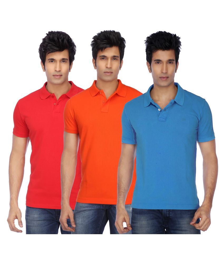     			Funky Guys Pack of 3 Cotton Blend Slim Fit Solid Half Sleeves Men's Polo T Shirt ( Multicolor )