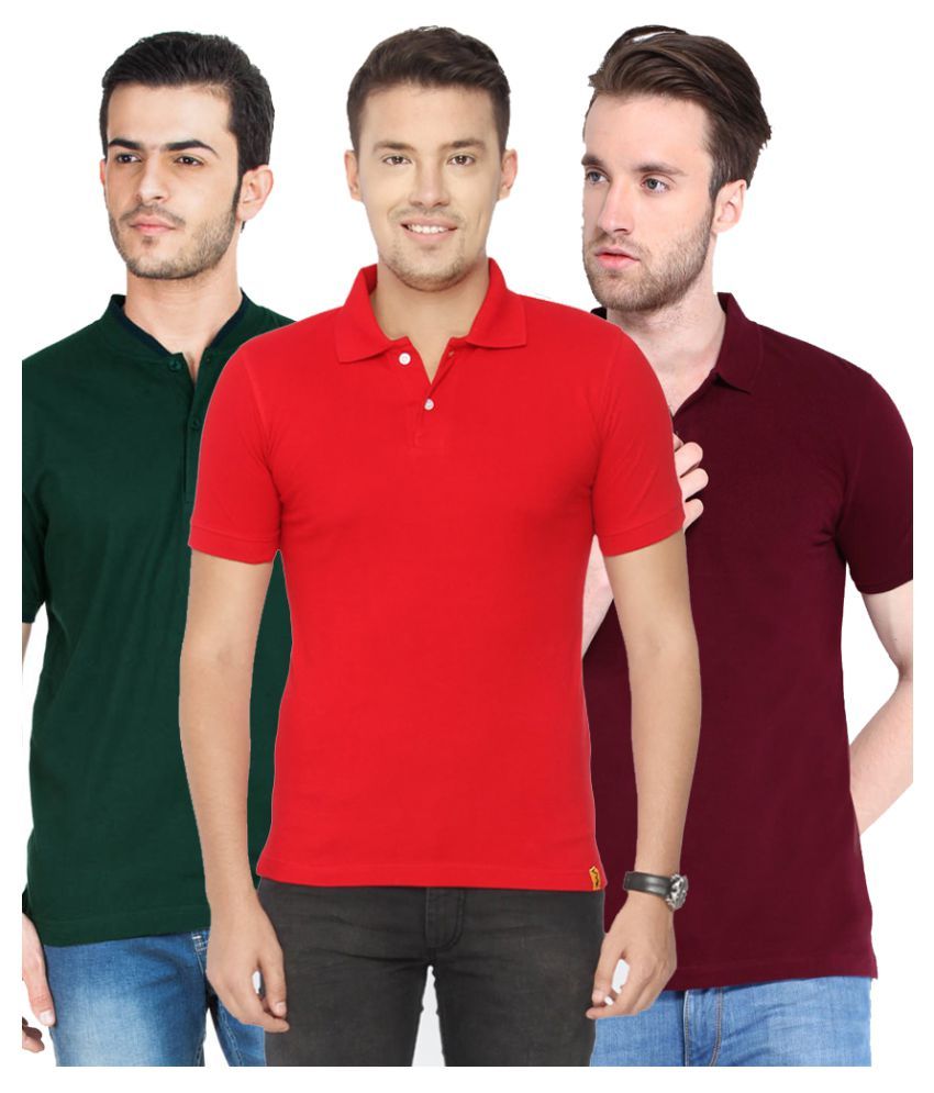     			Funky Guys Pack of 3 Cotton Blend Slim Fit Solid Half Sleeves Men's Polo T Shirt ( Multicolor )