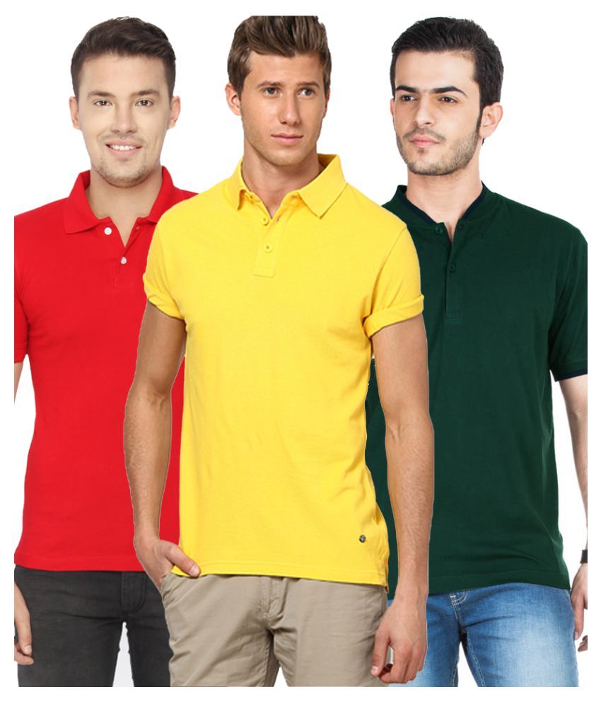     			FUNKY GUYS Multi Polyester Polo T-Shirt Pack of 3