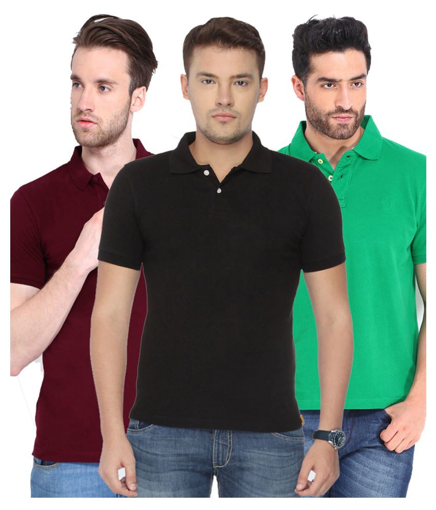     			Funky Guys Pack of 3 Cotton Blend Slim Fit Solid Half Sleeves Men's Polo T Shirt ( Multicolor )